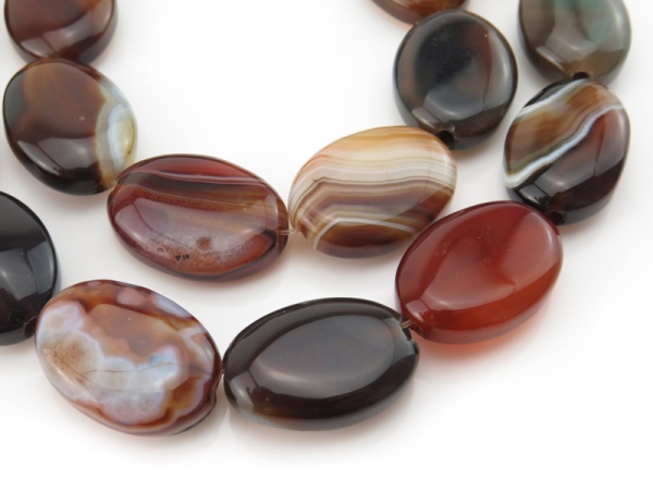 Brown Banded Agate Smooth Oval Beads 24mm ~ 15.5'' Strand