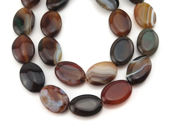 Brown Banded Agate Smooth Oval Beads 24mm ~ 15.5'' Strand