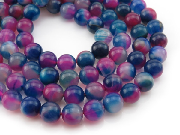 Blue & Pink Banded Agate Smooth Round Beads 10.5mm ~ 15.5'' Strand