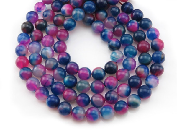 Blue & Pink Banded Agate Smooth Round Beads 10.5mm ~ 15.5'' Strand