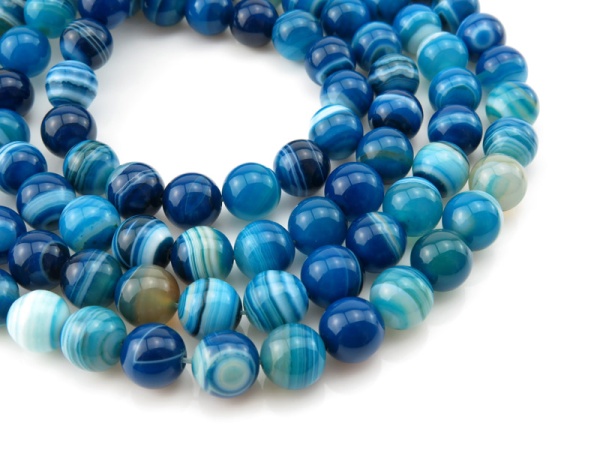 Blue Banded Agate Smooth Round Beads 10-10.5mm ~ 15'' Strand