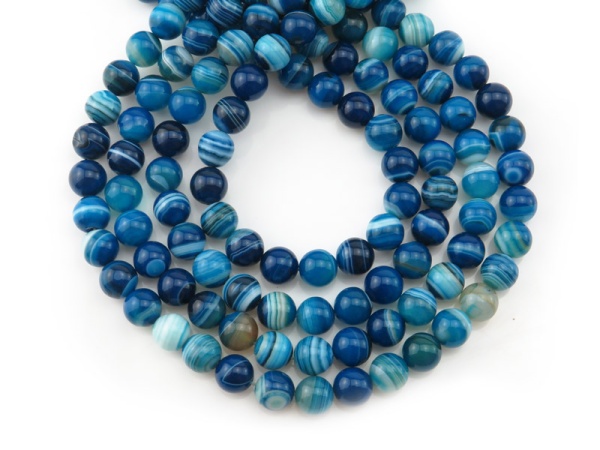 Blue Banded Agate Smooth Round Beads 10-10.5mm ~ 15'' Strand