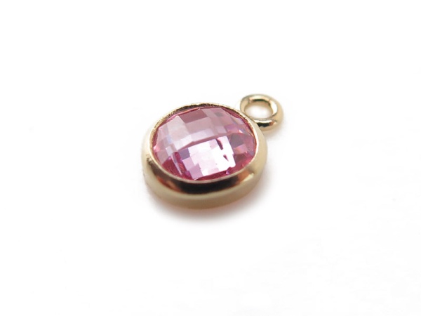 Cubic Zirconia Gold Filled Charm ~ Pink ~ 4mm