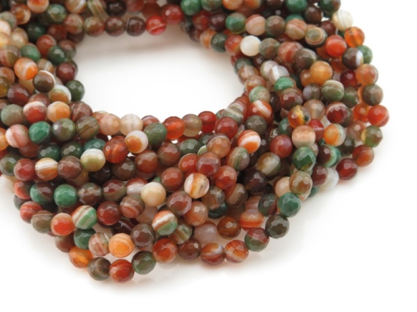 Multi Banded Agate Faceted Round Beads 6mm ~ 16'' Strand