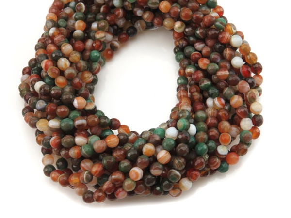 Multi Banded Agate Faceted Round Beads 6mm ~ 16'' Strand