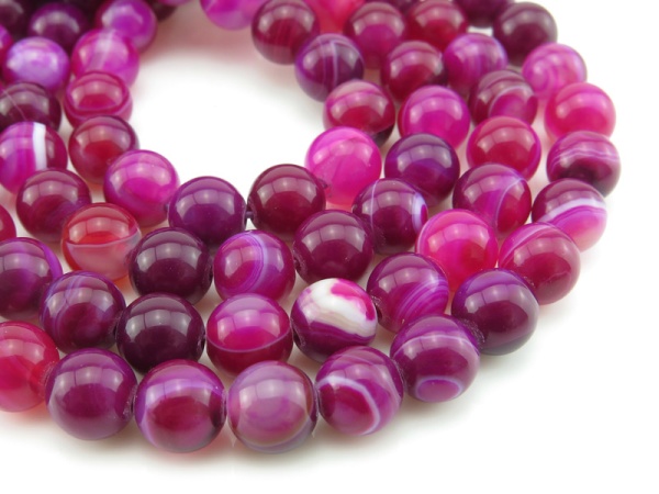Pink Banded Agate Smooth Beads 8mm ~ 15'' Strand