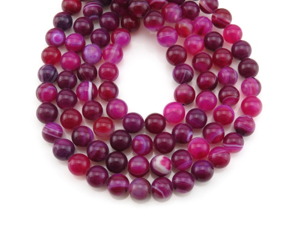 Pink Banded Agate Smooth Beads 8mm ~ 15'' Strand