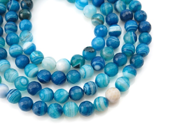 Blue Banded Agate Faceted Round Beads 8mm ~ 15'' Strand