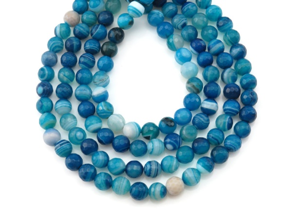 Blue Banded Agate Faceted Round Beads 8mm ~ 15'' Strand