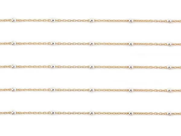 Gold Filled Satellite Chain w/ Silver Beads 1.5mm x 1.2mm ~ by the Foot