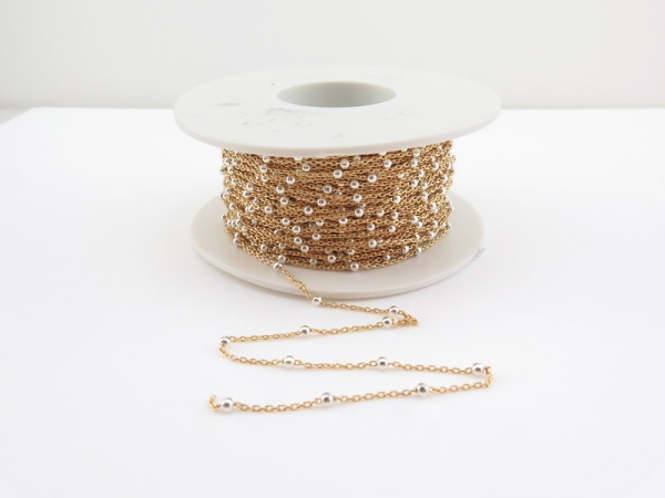 Gold Filled Satellite Chain w/ Silver Beads 1.5mm x 1.2mm ~ by the Foot