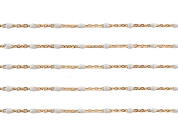 Gold Filled Flat Cable Chain w/ White Enamel Beads 2mm x 1.5mm ~ by the Foot