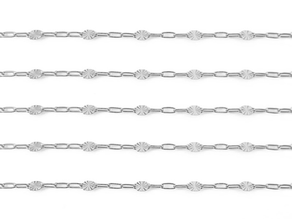 Sterling Silver Oval Starburst & Cable Chain 4.15mm x 2.5mm ~ by the Foot