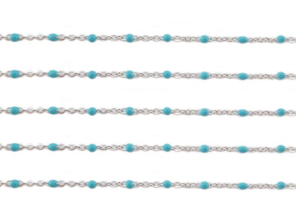 Sterling Silver Flat Cable Chain w/ Blue Enamel Beads 2mm x 1.5mm ~ by the Foot