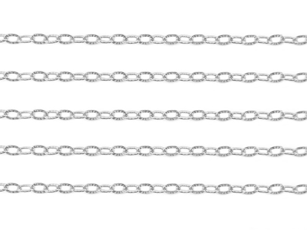 Sterling Silver Oval Hammered Cable Chain 3.25mm x 2.4mm ~ by the Foot