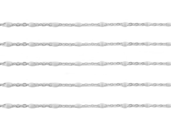 Sterling Silver Flat Cable Chain w/ White Enamel Beads 2mm x 1.5mm ~ by the Foot