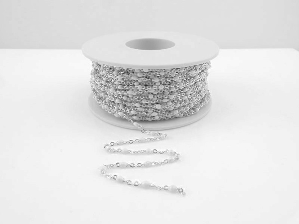 Sterling Silver Flat Cable Chain w/ White Enamel Beads 2mm x 1.5mm ~ by the Foot