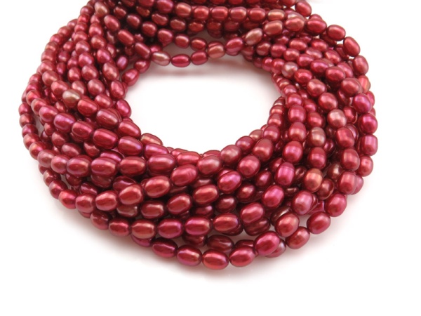 Freshwater Pearl Pink Red Rice Beads 6.5-7mm ~ 15.5'' Strand