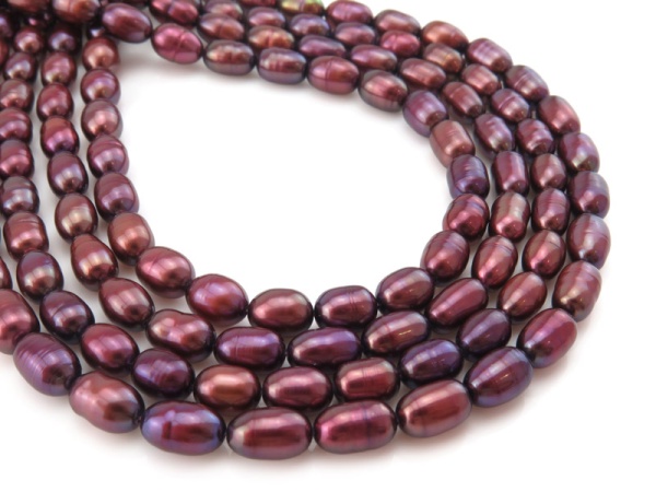 Freshwater Pearl Burgundy Rice Beads 7-8mm ~ 16'' Strand