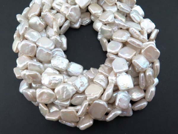 Freshwater Pearl Ivory Off-Square Beads 13-16mm ~ 16'' Strand