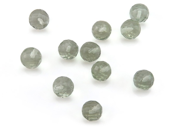 Green Amethyst Micro-Faceted Round Ball 6mm ~ Half Drilled ~ SINGLE