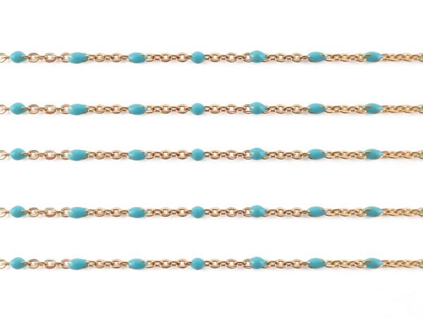 Gold Filled Flat Cable Chain w/ Turquoise Enamel Beads 2mm x 1.5mm ~ by the Foot