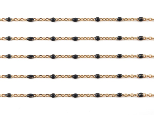 Gold Filled Flat Cable Chain w/ Black Enamel Beads 2mm x 1.5mm ~ by the Foot