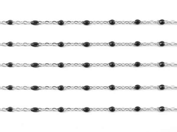 Sterling Silver Flat Cable Chain w/ Black Enamel Beads 2mm x 1.5mm ~ by the Foot