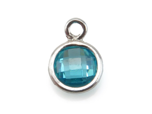 Cubic Zirconia Sterling Silver Charm ~ Aqua Blue ~ 4mm