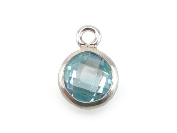 Cubic Zirconia Sterling Silver Charm ~ Light Blue ~ 4mm