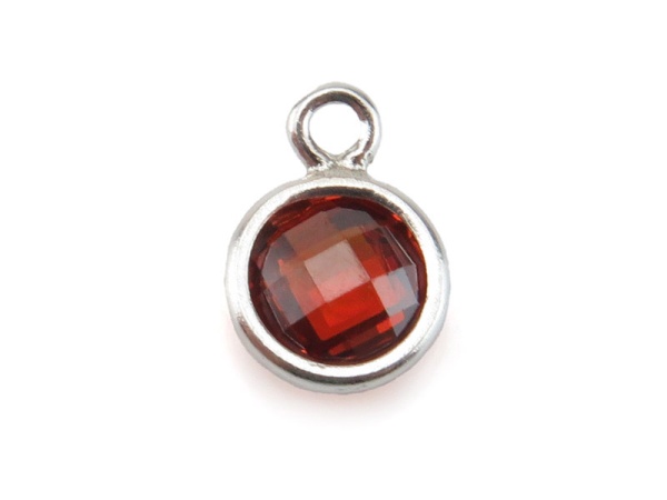 Cubic Zirconia Sterling Silver Charm ~ Red Orange ~ 4mm