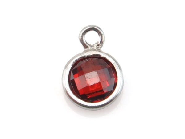 Cubic Zirconia Sterling Silver Charm ~ Red ~ 4mm