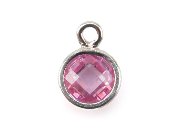 Cubic Zirconia Sterling Silver Charm ~ Pink ~ 4mm