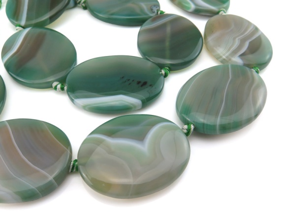 Green Banded Agate Smooth Oval Beads 40mm ~ 15.5'' Strand