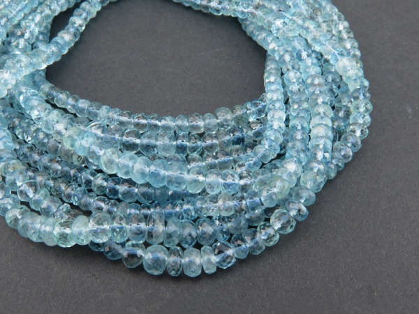 AA+ Aquamarine Micro-Faceted Rondelle Beads 3.5-6mm ~ 16'' Strand