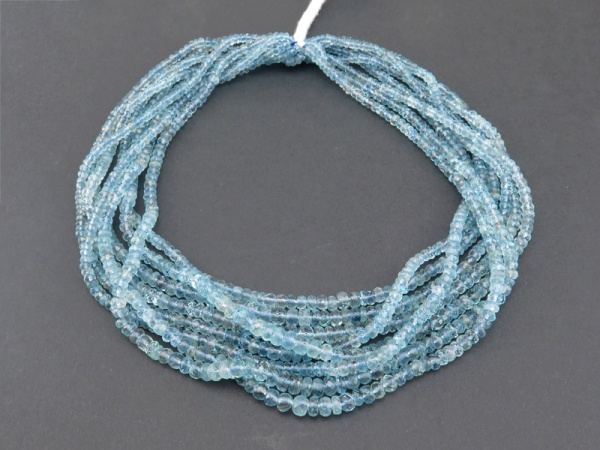 AA+ Aquamarine Micro-Faceted Rondelle Beads 3.5-6mm ~ 16'' Strand