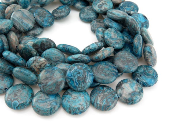 Blue Agate Smooth Coin Beads 18mm ~ 16'' Strand