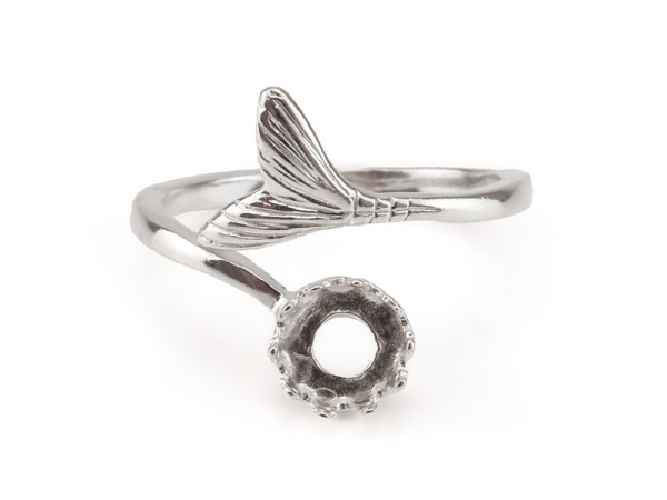 Sterling Silver Adjustable Mermaid Tail Ring with Bezel Cup 6mm