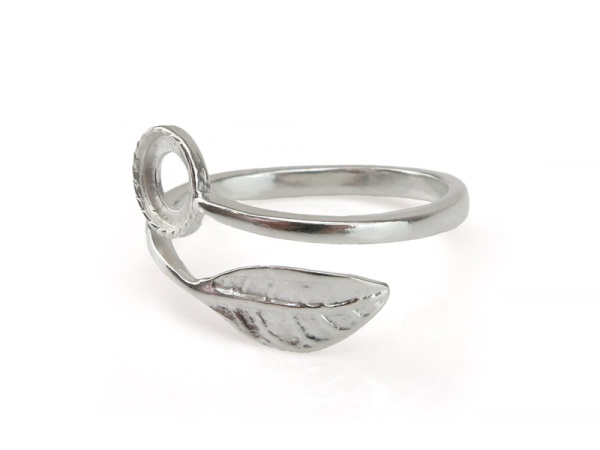 Sterling Silver Adjustable Leaf Ring with Bezel Cup 6mm