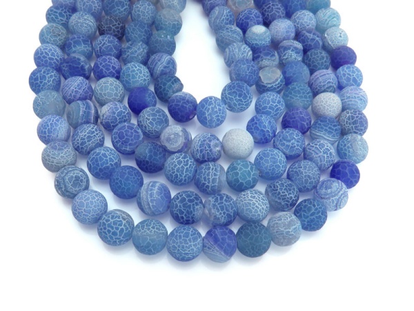 Cracked Blue Banded Agate Matt Round Beads 9.5-10mm ~ 13.5'' Strand