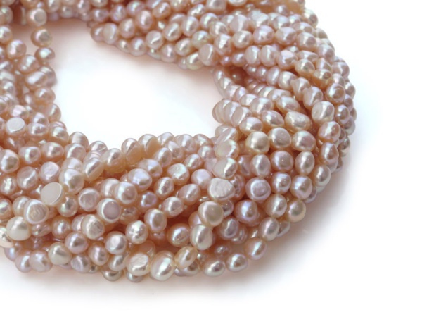 Freshwater Pearl Peach Cross Drilled Beads 5.5-6.5mm ~ 15.5'' Strand