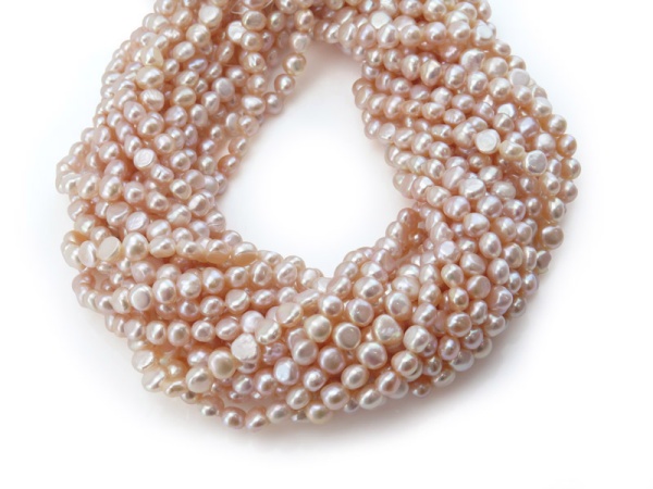 Freshwater Pearl Peach Cross Drilled Beads 5.5-6.5mm ~ 15.5'' Strand