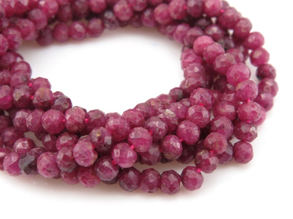 Ruby Micro-Faceted Rondelles 4mm ~ 15'' Strand