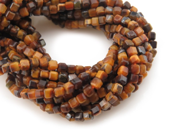 AAA Tiger's Eye Faceted Cube Beads 2.5mm ~ 15.5'' Strand