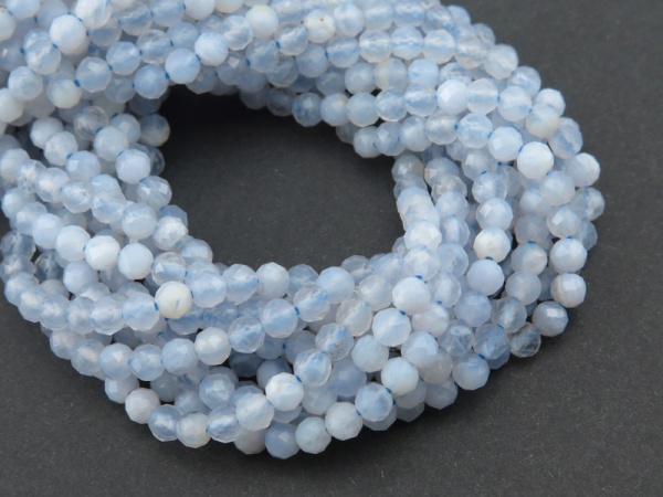 AA+ Blue Lace Agate Micro-Faceted Round Beads 3mm ~ 15'' Strand