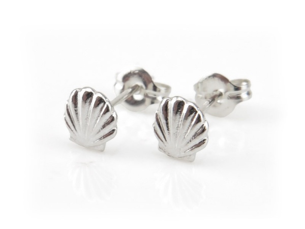 Sterling Silver Shell Ear Studs ~ PAIR