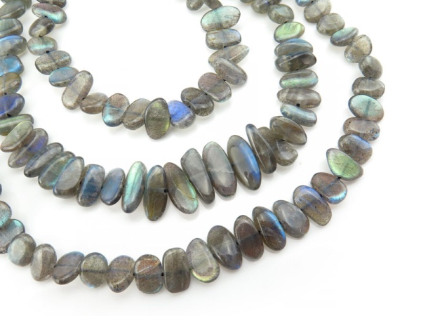 AA+ Labradorite Smooth Flat Tumble Beads 7-16mm ~ 16'' Strand