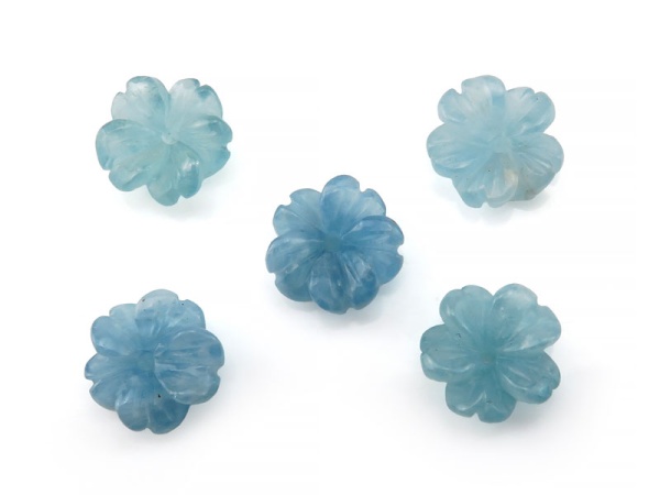 Aquamarine Carved Flower Bead 11mm ~ SINGLE