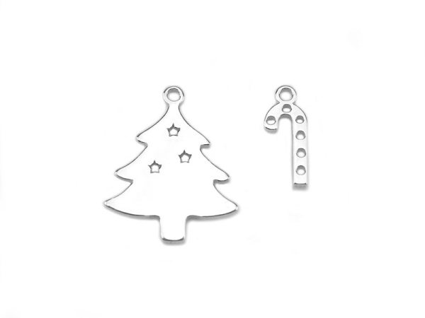 Sterling Silver Christmas Tree & Candy Cane Charm 15mm