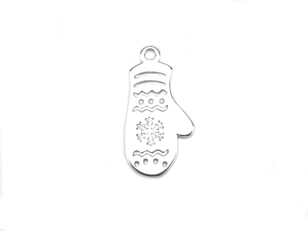 Sterling Silver Festive Mitten Charm 15mm